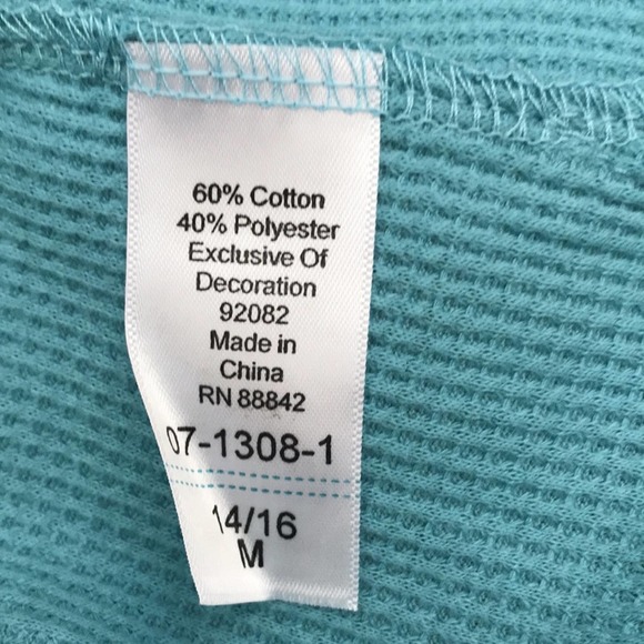Woman Within blouse, turquoise, waffle, lace, size 14/16 Medium - Picture 5 of 5